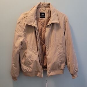 Zara Beige Quilted-Lined Bomber Jacket